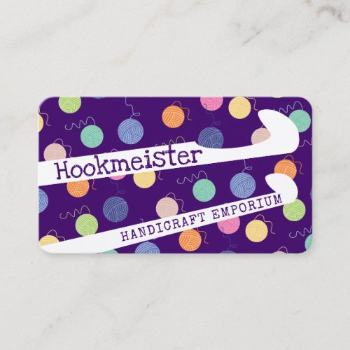 Colorful yarn balls crochet hooks crafter business card