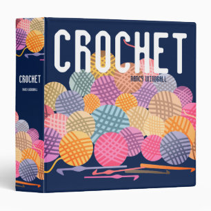 Colorful yarn balls crochet hooks personalized 3 ring binder