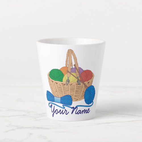 Colorful Yarn Basket Personalized Knitting Latte Mug