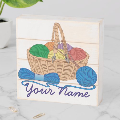 Colorful Yarn Basket Personalized Knitting Wooden Box Sign