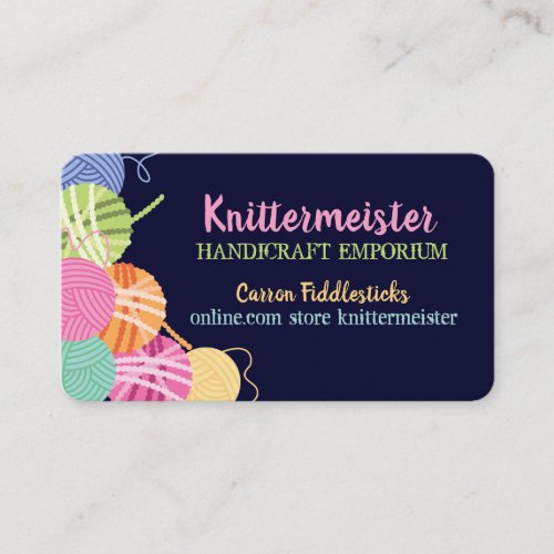 Colorful yarn knitter knitting needles crafter business card