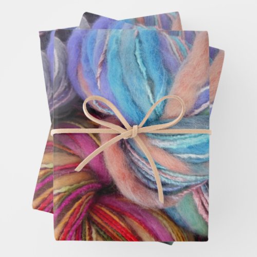 Colorful Yarn Skeins for Knitting Crochet  Wrapping Paper Sheets