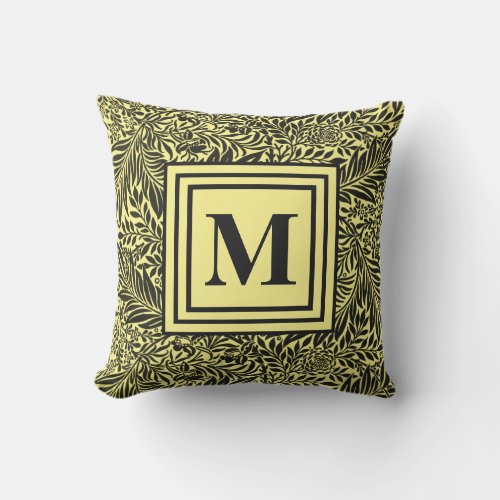 Colorful Yellow and Black Botanical Monogrammed Outdoor Pillow