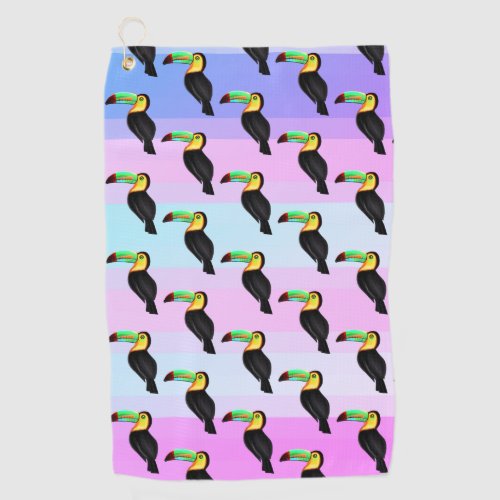 Colorful Yellow and Black Toucans pattern  Golf Towel