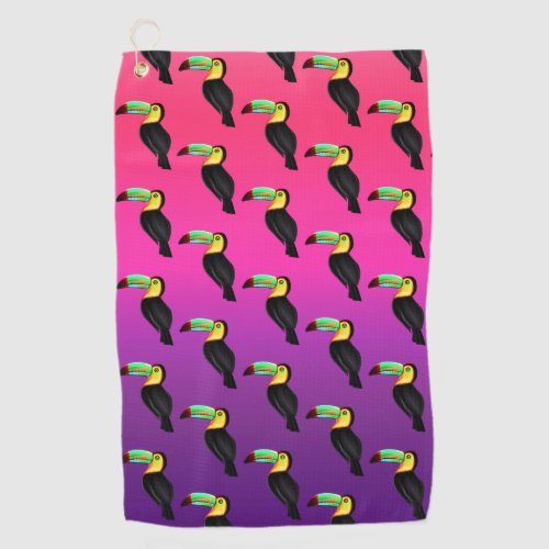 Colorful Yellow and Black Toucans pattern Golf Towel