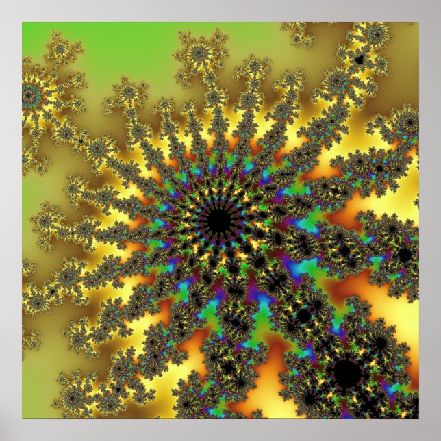 Colorful Yellow and Gold Fractal Poster (Front)