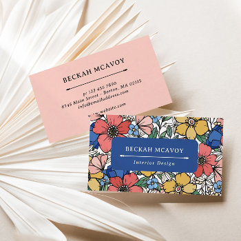Colorful Yellow Blue Coral Floral Pattern Business Business Card by birchandoak at Zazzle