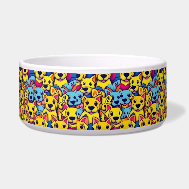 Colorful  yellow blue dogs pet water bowl (Front)