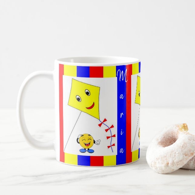 Colorful Yellow Blue Kite Stripe Mug (With Donut)