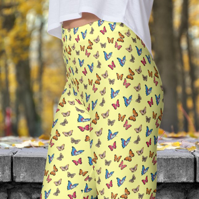 Colorful Yellow Butterflies Pattern Leggings (Colorful Butterflies on Canary)