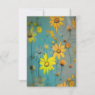 Colorful yellow daffodils flowers green thank you card