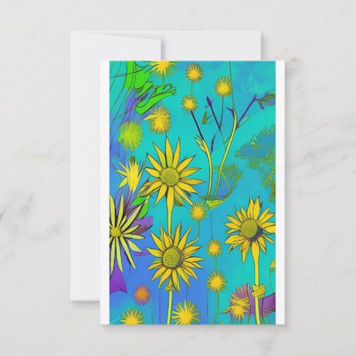 Colorful yellow daffodils flowers in green thank you card