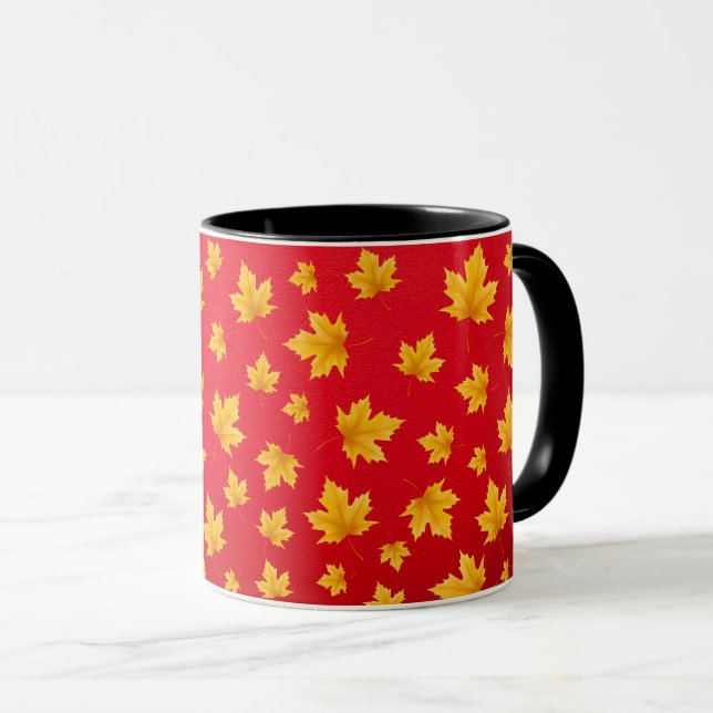 Colorful Yellow Falling Leaves Seasonal Pattern Mug (Front Right)