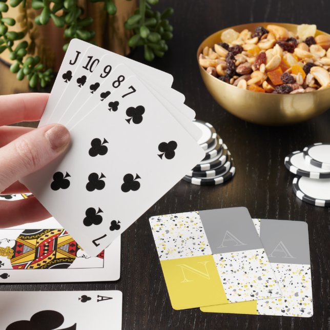 Colorful Yellow Grey Terrazzo with Monogram Poker Cards (In Situ)