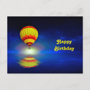 Colorful Yellow Hot Air Balloon Birthday Postcard