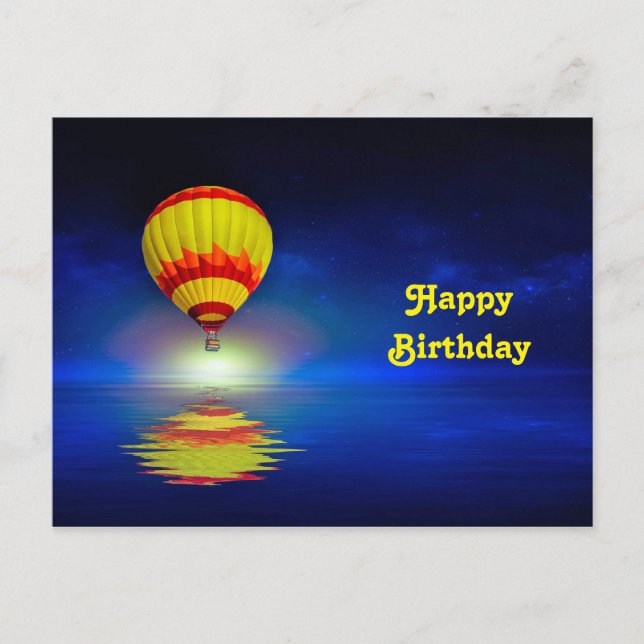Colorful Yellow Hot Air Balloon Birthday Postcard (Front)