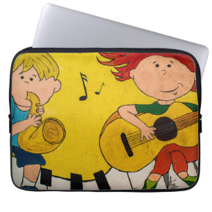 colorful yellow live music cartoon laptop sleeve