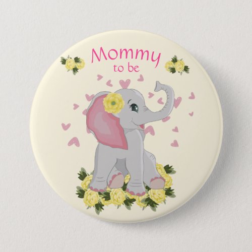 Colorful Yellow Mommy to be baby shower Elephant Button