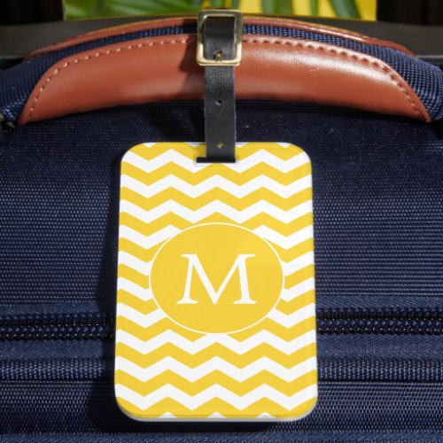 Colorful Yellow Monogram Chevron Pattern Luggage Tag