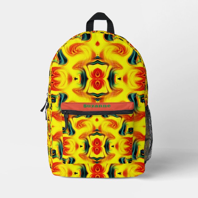 Colorful Yellow Orange Green Swirls Abstract     Printed Backpack (Front)