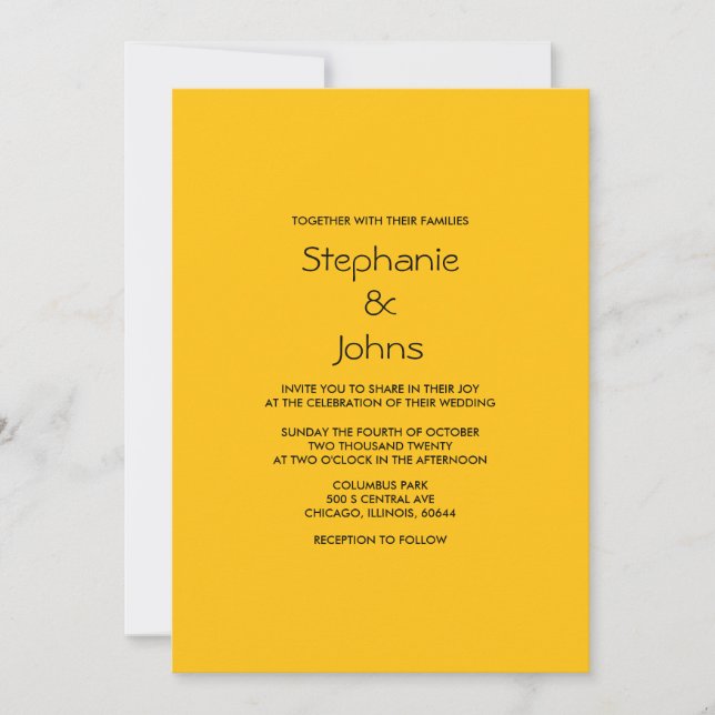 Colorful Yellow Orange Simple Minimal Boho Wedding Invitation (Front)
