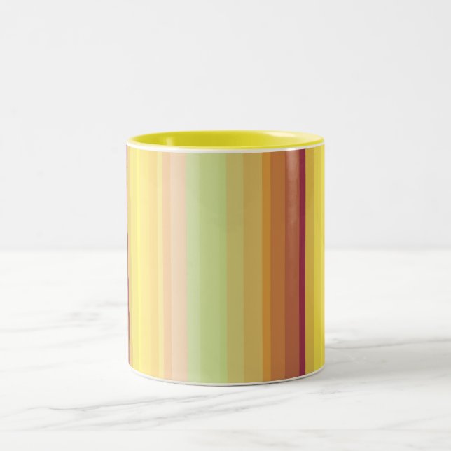 Colorful Yellow Orange Stripes Two-Tone Coffee Mug (Center)