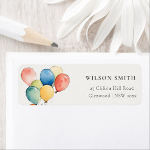Colorful Yellow Red Green Balloons Kids Address Label
