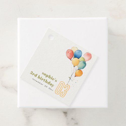 Colorful Yellow Red Green Balloons Kids Birthday Favor Tags