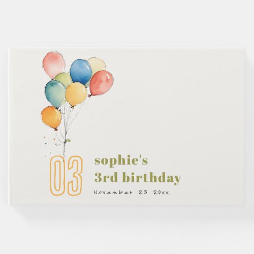 Colorful Yellow Red Green Balloons Kids Birthday Guest Book