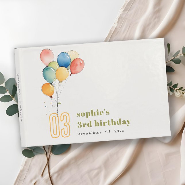 Colorful Yellow Red Green Balloons Kids Birthday Guest Book (Creator Uploaded)