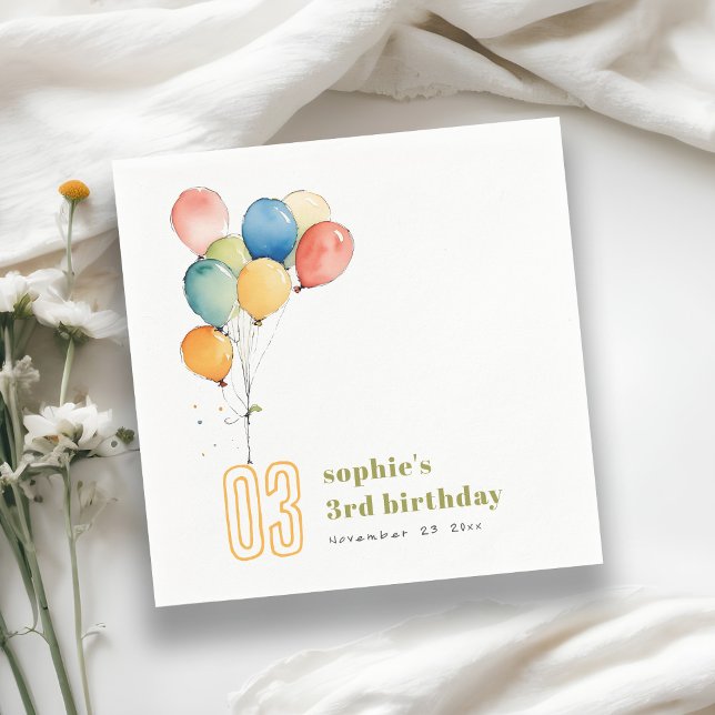 Colorful Yellow Red Green Balloons Kids Birthday Napkins (Creator Uploaded)