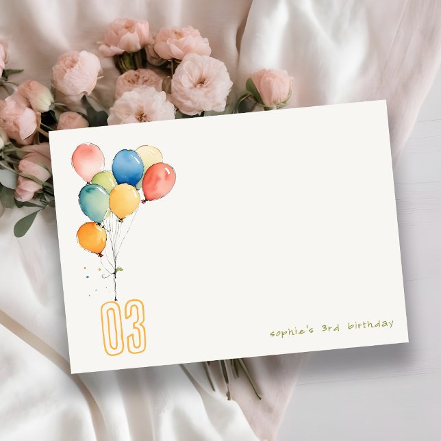 Colorful Yellow Red Green Balloons Kids Birthday Note Card (Creator Uploaded)