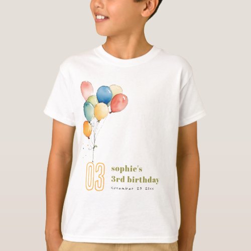 Colorful Yellow Red Green Balloons Kids Birthday T_Shirt