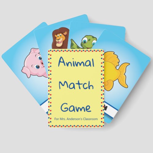 Colorful Yellow Red Teacher Name Animal Match Game Playing Cards