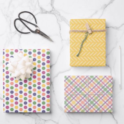 Colorful Yellow, Yellow, Blue, and Pink Pattern Wrapping Paper Sheets