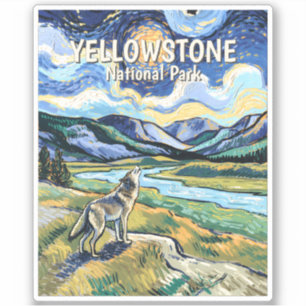 Colorful Yellowstone National Park Wolf Howling Sticker