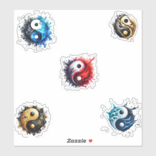 Colorful Yin and Yang Sticker Set with Artistic Pa