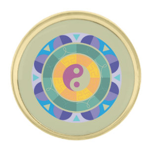 Colorful Yin Yang Pattern Gold Finish Lapel Pin