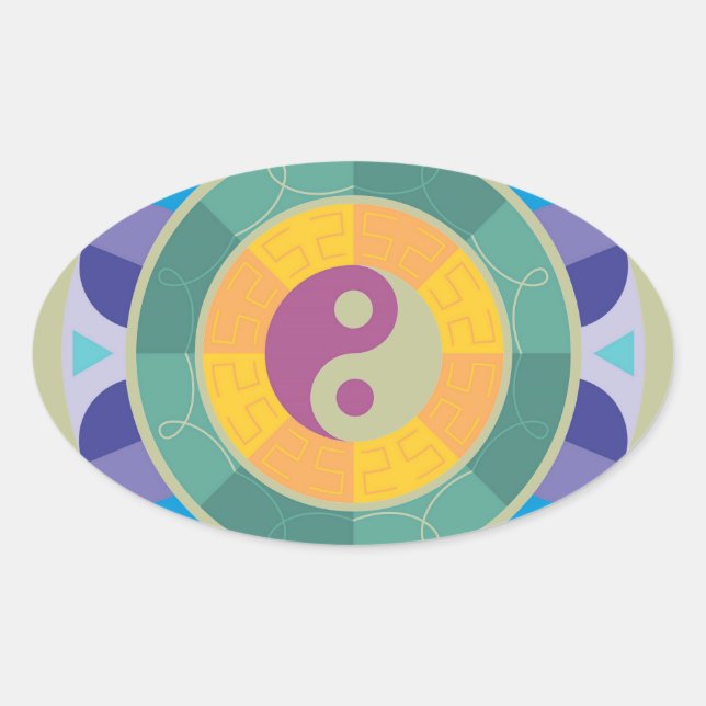 Colorful Yin Yang Pattern Oval Sticker (Front)