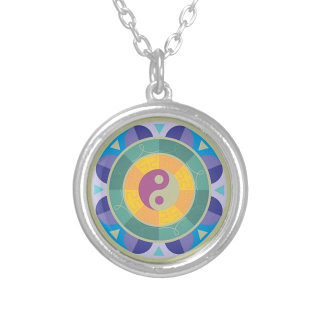 Colorful Yin Yang Pattern Silver Plated Necklace (Front)