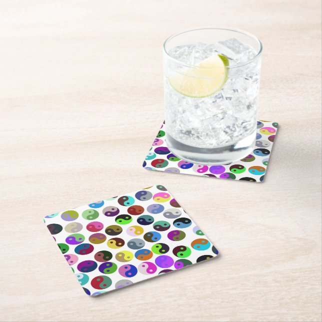 Colorful Ying Yang Pattern Square Paper Coaster (Insitu)