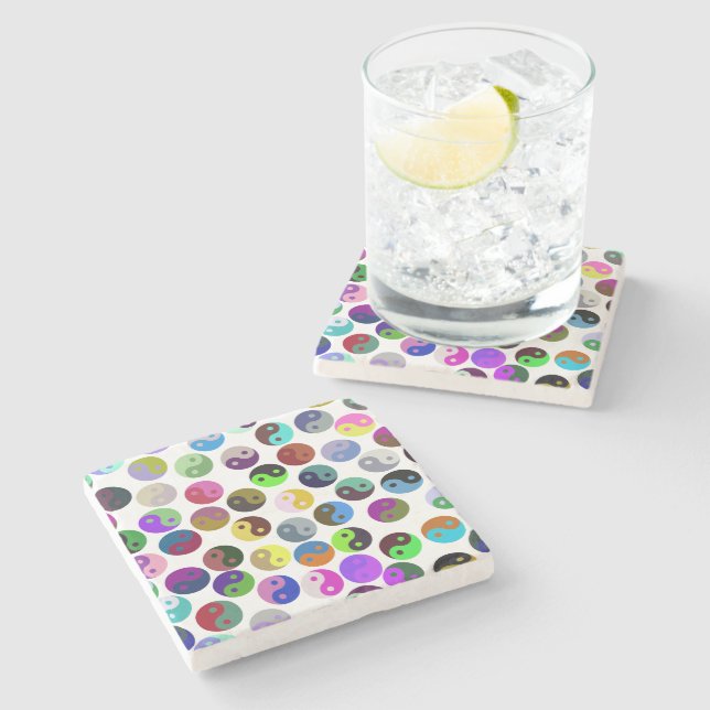 Colorful Ying Yang Pattern Stone Coaster (Side)