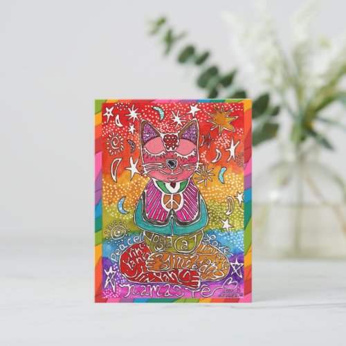 Colorful Yoga Meditation Cat Greeting Card