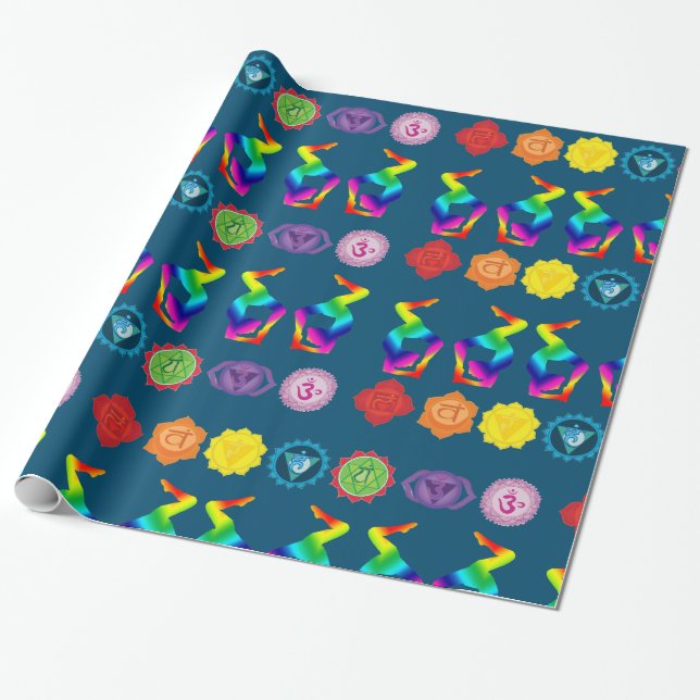 Colorful Yoga  Position Chakras Art Wrapping Paper (Unrolled)
