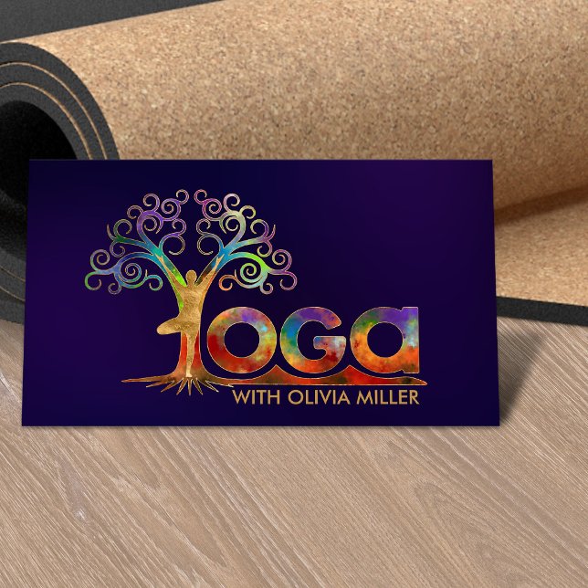 Colorful Yoga Tree Word Art Business Card (Creator Uploaded)