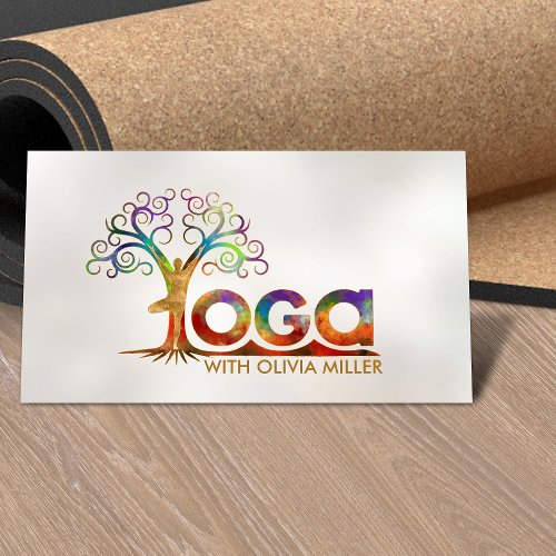 Colorful Yoga Tree Word Art Business Card