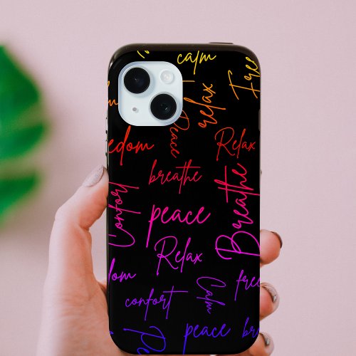 Colorful Yoga Words and Meditation Lovers iPhone 15 Case