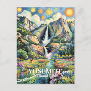 Colorful Yosemite Spring Waterfall Hiking Trail Postcard