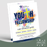 Colorful Youth Fellowship Church Event  Flyer<br><div class="desc">Promote your church's youth fellowship service events with this minimalist fun and colorful flyer featuring paint splatters,  a yellow cross and blue typography. Customize to your liking.</div>