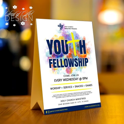 Colorful Youth Fellowship Church Event  Table Tent Sign